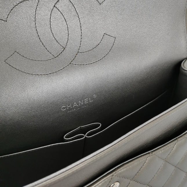 Chanel Classic Flap Maxi Metallic Lambskin Leather Double Flap Sliver Hardware 2013-14