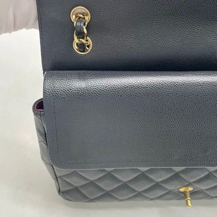 Chanel Classic Flap Maxi 2012 Black Caviar Leather Double Flap with Gold Hardware
