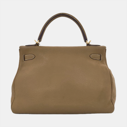 Hermes Kelly 32 Retourne Biscuit Brown Clemence Leather Gold Hardware Double Ring