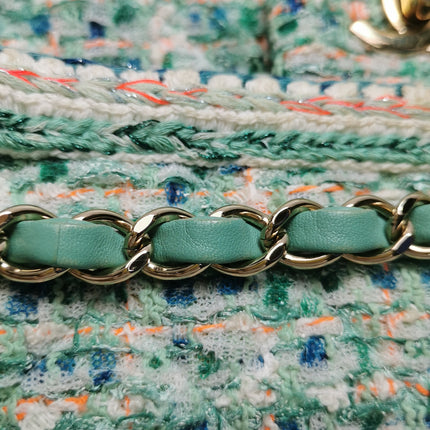 Chanel Classic Flap Mini Rectangular Tweed Green Multicolor Gold Hardware 2018-19