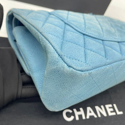 Chanel Timeless Classic Flap Medium Light Blue Caviar Leather Silver Hardware