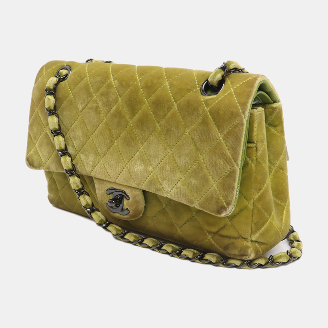 Sold Chanel Classic Flap Medium Green Velvet Black Hardware, 2014-2015