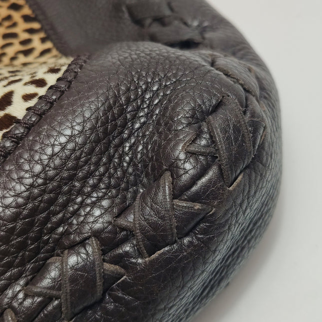 Gucci Jackie Vintage Large Leopard Print Pony-style Calfskin Brown Leather Shoulder Bag
