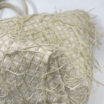 Bottega Veneta Cabat Large Intreccio Leather with Fringes White Ecru 40cm