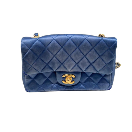 Chanel Classic Flap Mini 2013 Blue Silk Satin Gold Hardware