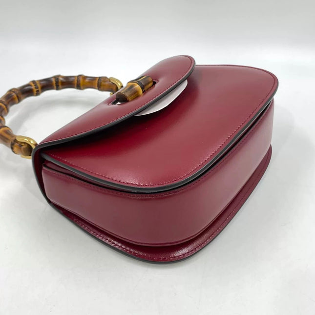 Gucci Bamboo 1947 Small Ancora Red Burgundy Calfskin Leather Top Handle Bag