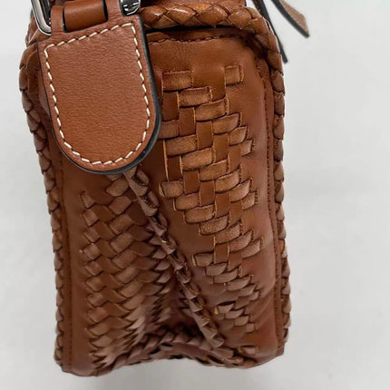Loewe Puzzle Small Leather Woven Braided Tan Brown Crossbody Bag