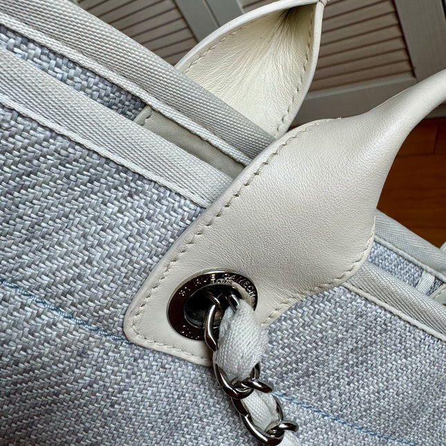 Chanel Deauville Tote Medium Light Blue Grey Denim Top Handle 2013-2014