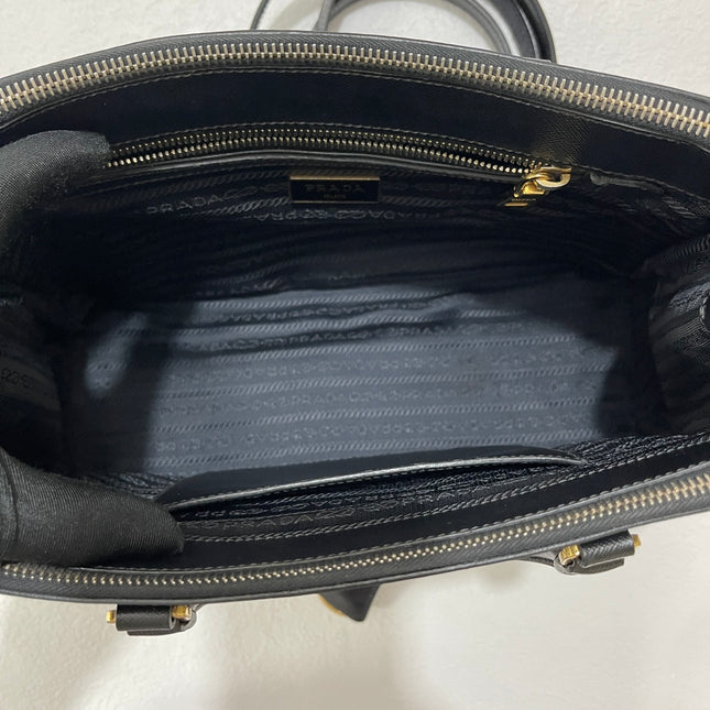 Prada Galleria Saffiano Leather Small Black Handbag with Strap