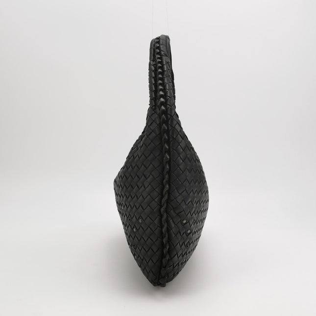 Bottega Veneta Intrecciato Hobo Bag Medium Black leather with Metal Studs 40cm