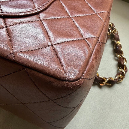 Chanel Classic Flap Rare Vintage Medium Brown Lambskin Leather 24k Gold Hardware 1989-1991