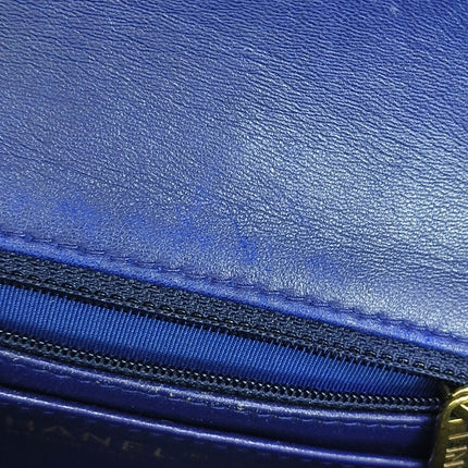 Chanel Classic Flap Mini Square Chevron Stitching Blue Lambskin Gold Hardware Crossbody Bag