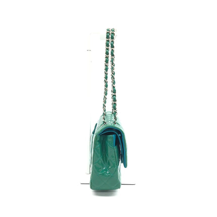 Chanel Classic Flap Medium Teal Blue Green Patent Leather Silver Hardware 2014-15