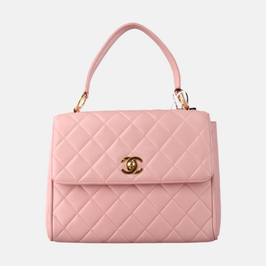 Chanel Vintage Top Handle Trendy CC Kelly Flap Bag Pink Cannage Lambskin Leather 24k Gold Plated Hardware-Luxbags