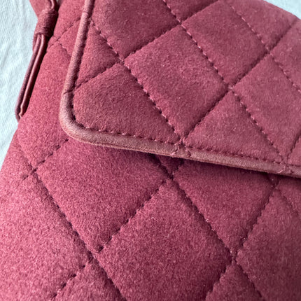 Chanel Vintage Medium Flap Top Handle Bag Burgundy Suede Leather 1997-1999