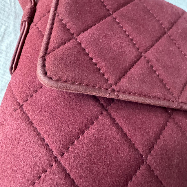 Chanel Vintage Medium Flap Top Handle Bag Burgundy Suede Leather 1997-1999
