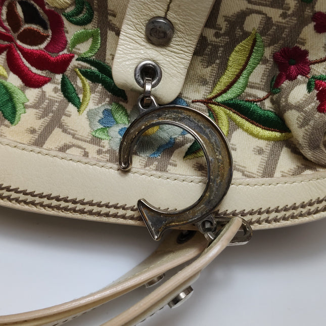 Dior Vintage Embroidered Diorissimo Bowler Bag Top White Monogram
