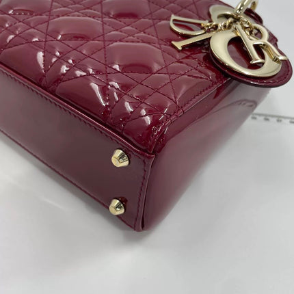 Lady Dior Mini Handbag 2017 Red Patent Leather Gold-tone Chain Strap