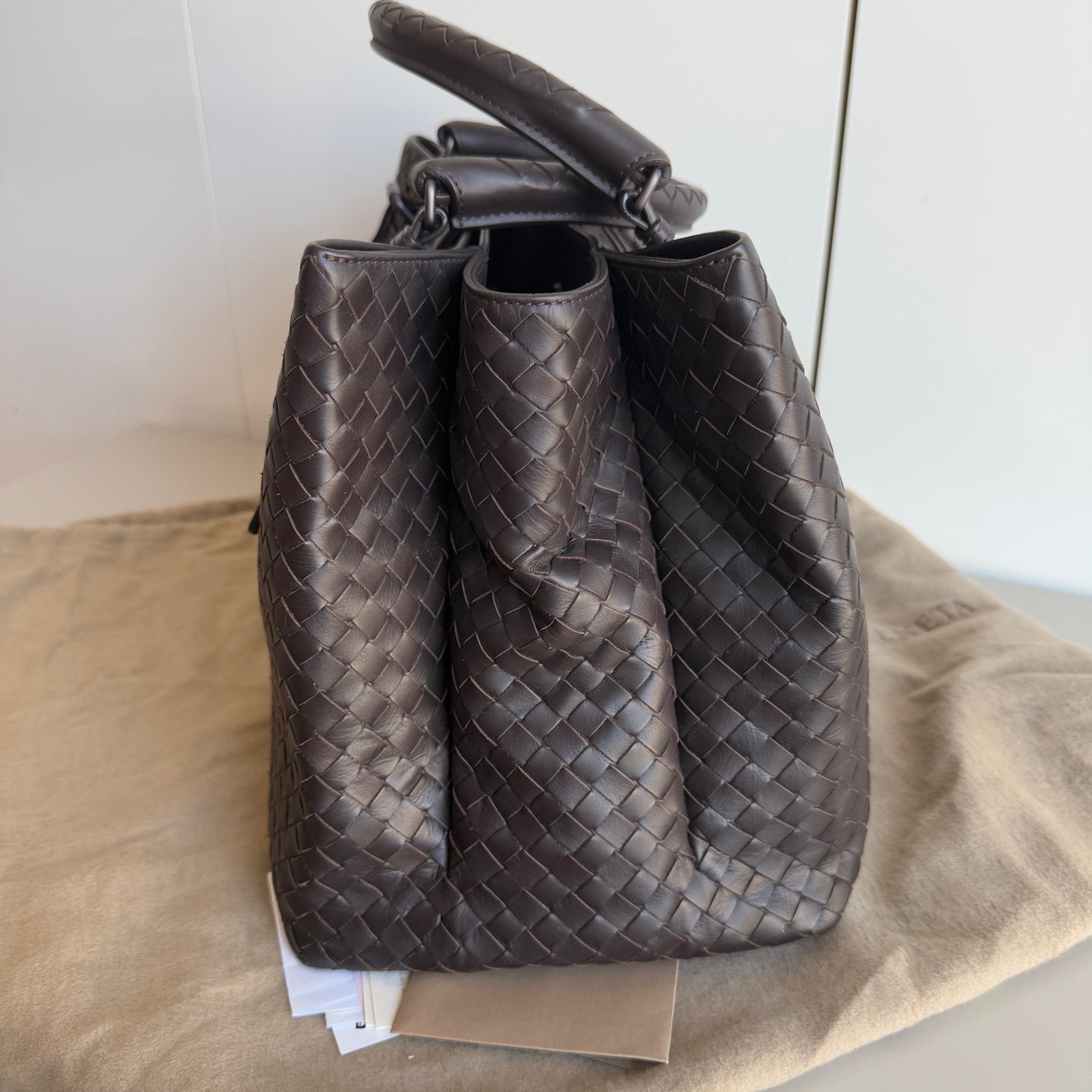 Bottega Veneta Roma Large Intrecciato Nappa Leather Dark Brown 35cm