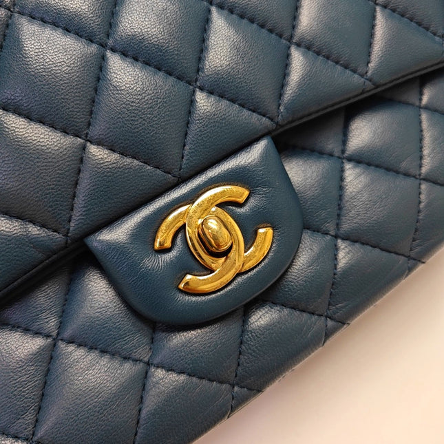 Chanel Classic Flap Medium Navy Lambskin Leather Gold Hardware 2017