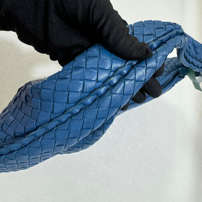 Sold Bottega Veneta Veneta Hobo Medium Blue Intrecciato Leather Bag 47cm
