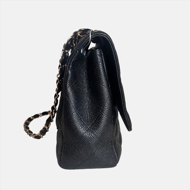 Sold Chanel Classic Flap 2009 Jumbo Black Caviar Leather Single Flap with Gold Hardware