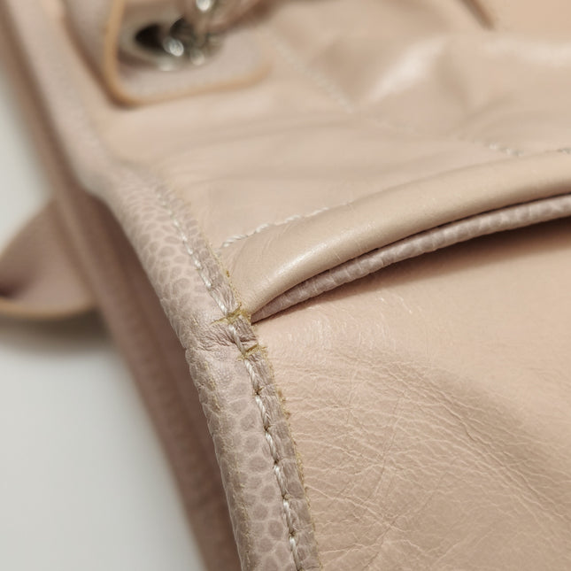 Chanel Deauville Tote Medium Pink Leather Top Handle Leather Chain Straps