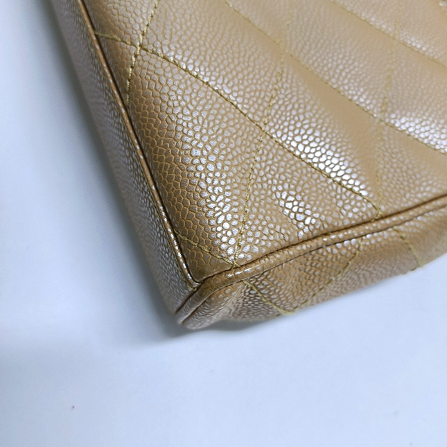 Chanel Vintage Beige Caviar Leather Shoulder Bag Gold Hardware
