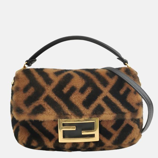 Fendi Baguette Mini Shearling Vitello Dolce Marco FF 1974 Tobacco Black Brown Zucca-Luxbags