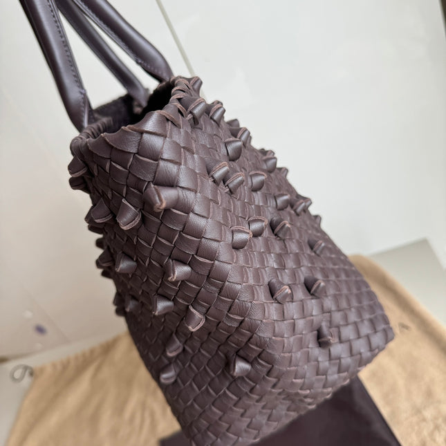 Sold Bottega Veneta Cabat Medium Intreccio Leather Tote Bag Dark Chocolate Brown