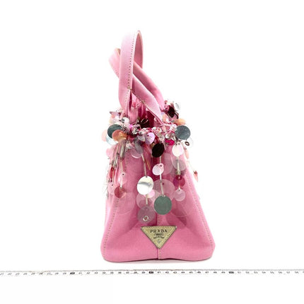 Prada Canape Small Pink Canvas with Sequins Top Handle Bag with Strap Rare