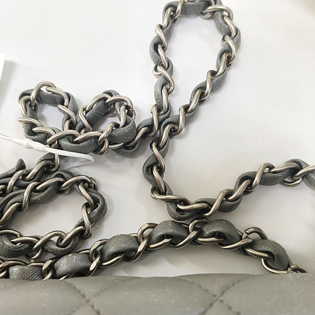 Chanel Timeless Classic Flap Medium Grey Lambskin Leather Silver Hardware