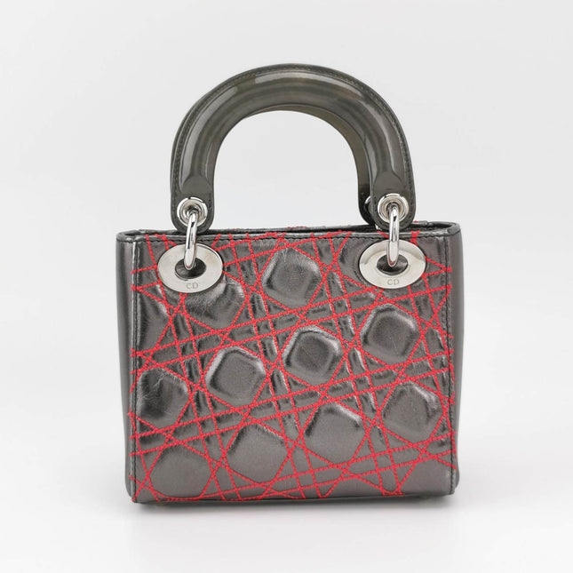 Sold Lady Dior Mini Grey Leather with Red Cannage Stitching 2011 Dior X Anselm Reyle Collection