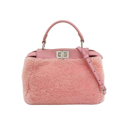 Fendi Peekaboo Small Pink Leather and Shearling Crossbody Bag-Luxbags