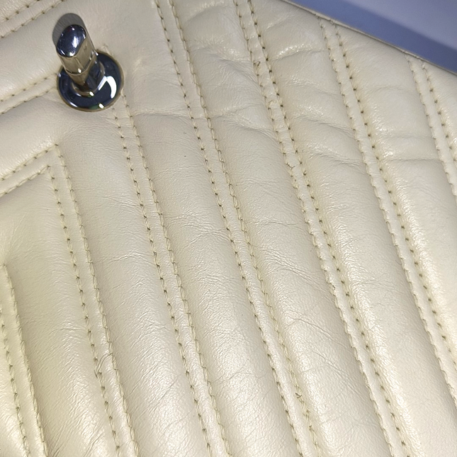 Chanel Classic Flap Medium Chevron Beige Quilted Lambskin Leather, 2015