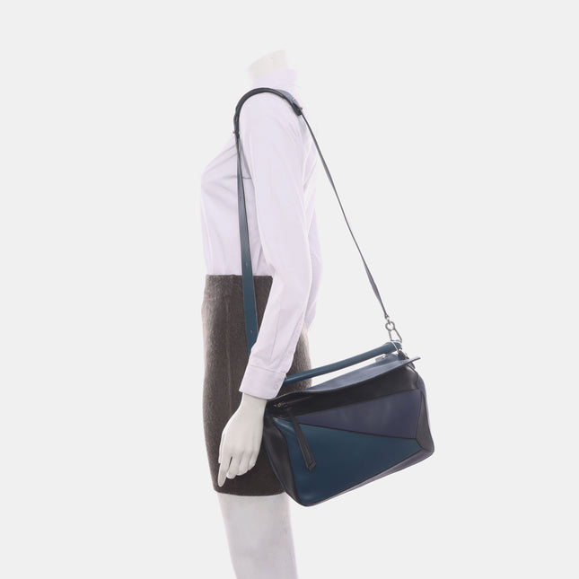 Loewe Puzzle Medium Multicolor Navy Calfskin leather bag