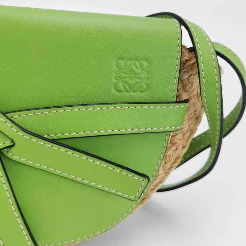 Loewe Gate Mini Green Leather and Straw Crossbody Bag