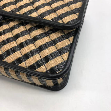 Chanel Medium Raffia Jute Striped Flap Bag Black Diamond Wild Stitch