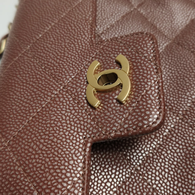 Chanel Vintage Medium Iridescent Brown Caviar Leather Shoulder Bag Gold Hardware