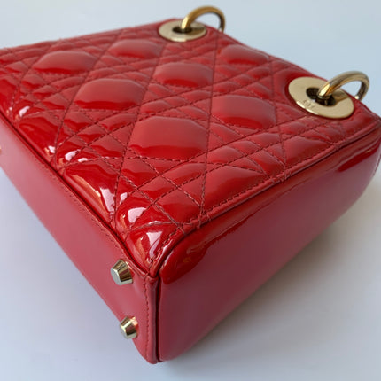 Sold Lady Dior Patent Leather Red Mini handbag with gold hardware