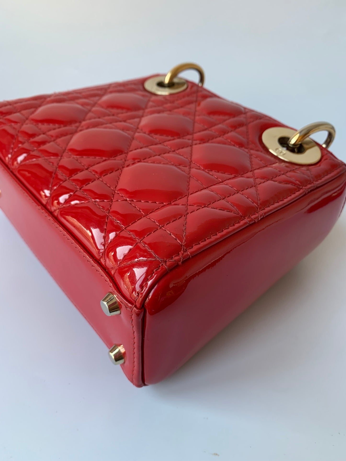 Sold Lady Dior Patent Leather Red Mini handbag with gold hardware