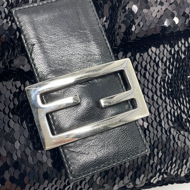 Fendi Baguette Vintage Black Sequins and Leather