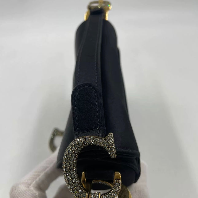 Dior Saddle Mini Silk Handbag Black with crystals