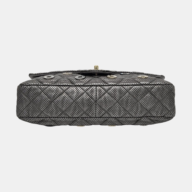 Chanel Paris-Dubai Jumbo Grey Perforated Lambskin Leather with Buttons Gold Hardware