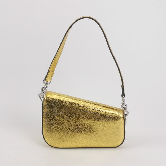 Gucci Horsebit 1955 Crackle Leather Shoulder Bag Gold Metallic
