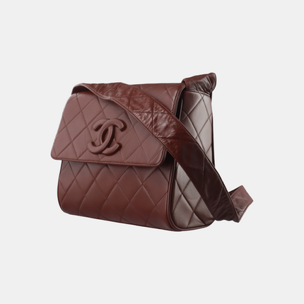 Chanel Vintage Quilted Flap Crossbody Messenger Bag Deep Burgundy Brown
