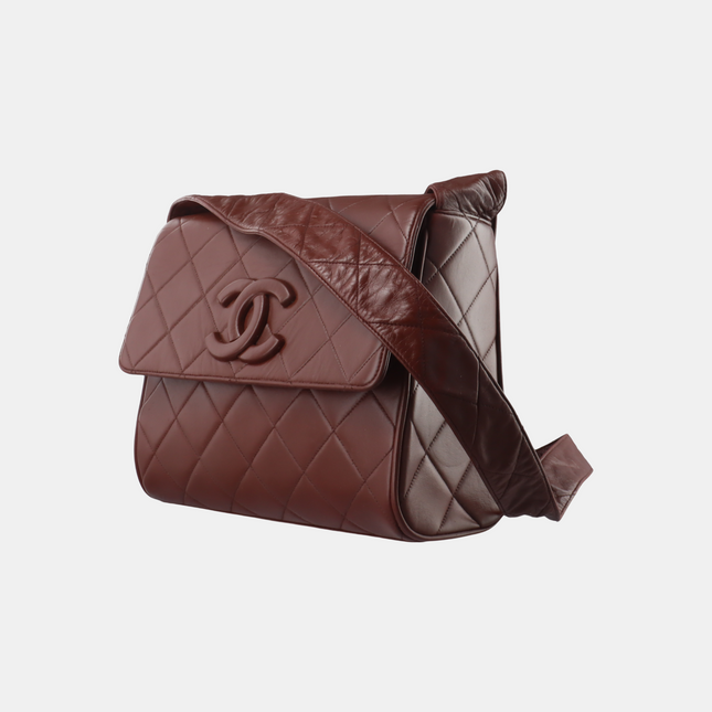 Chanel Vintage Quilted Flap Crossbody Messenger Bag Deep Burgundy Brown
