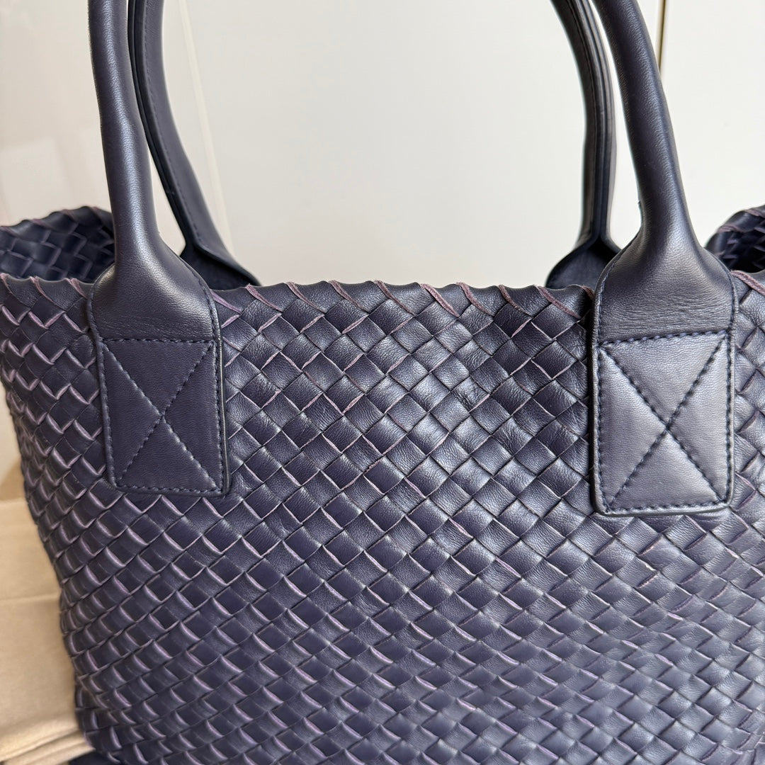 Bottega Veneta Cabat Small Intreccio Leather Tote Bag Navy