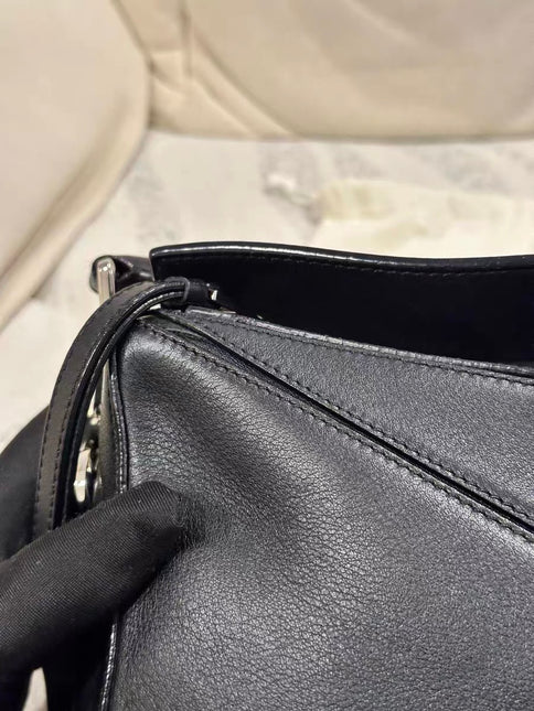 Loewe Puzzle Small Black Smooth Leather White Logo With Metal Feet 2016