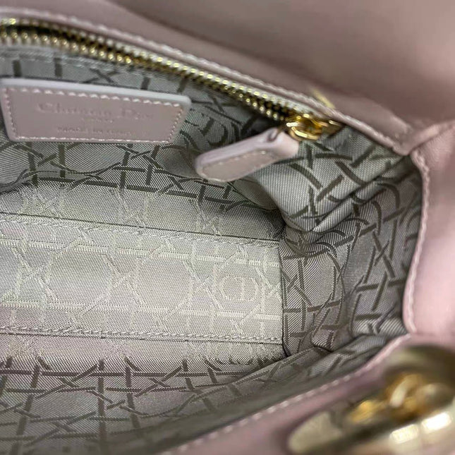 Lady Dior Mini 2016 Pearlescent Pink Lambskin Leather Gold Chain Strap
